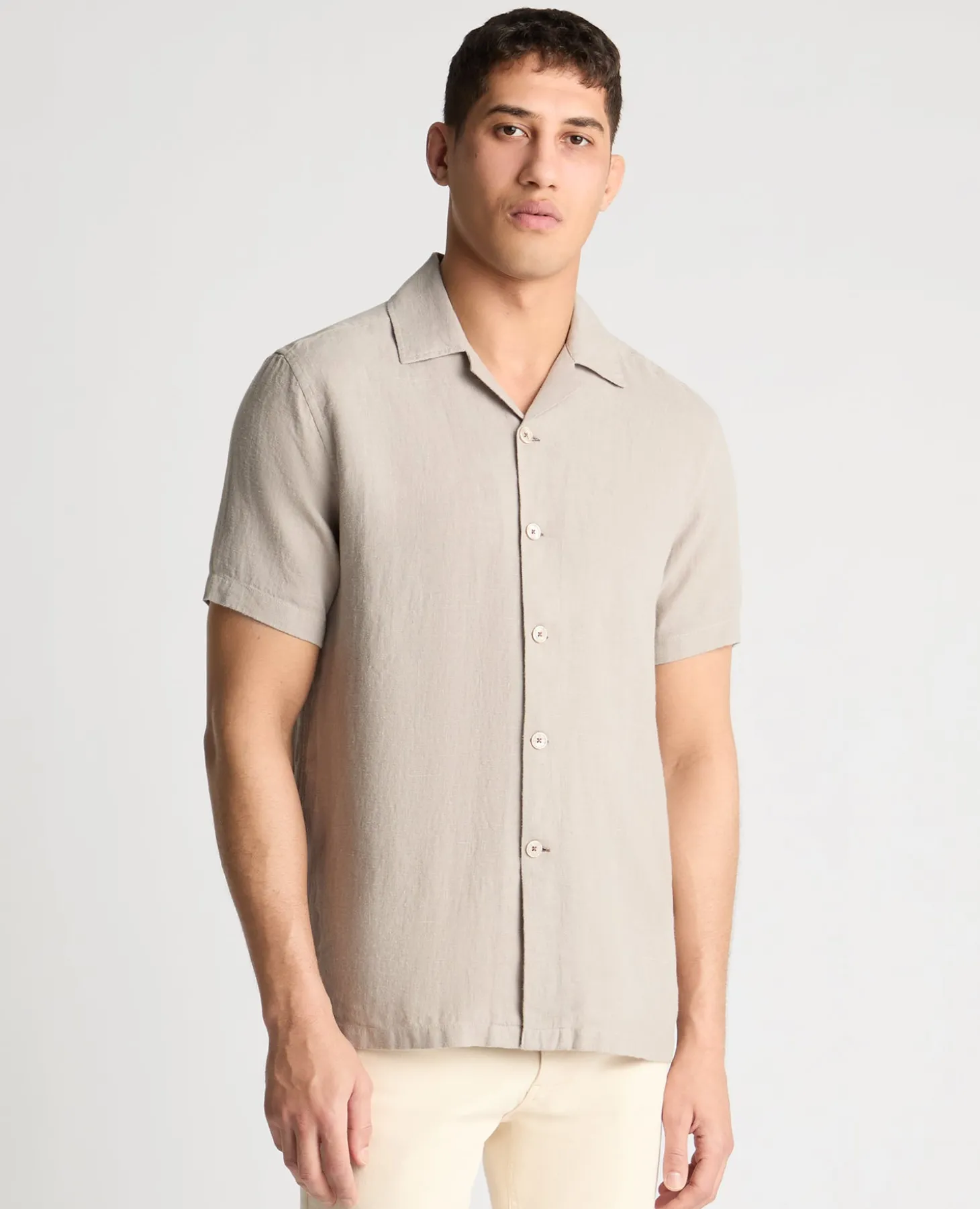 Tapered Fit Short Sleeve Linen Shirt
