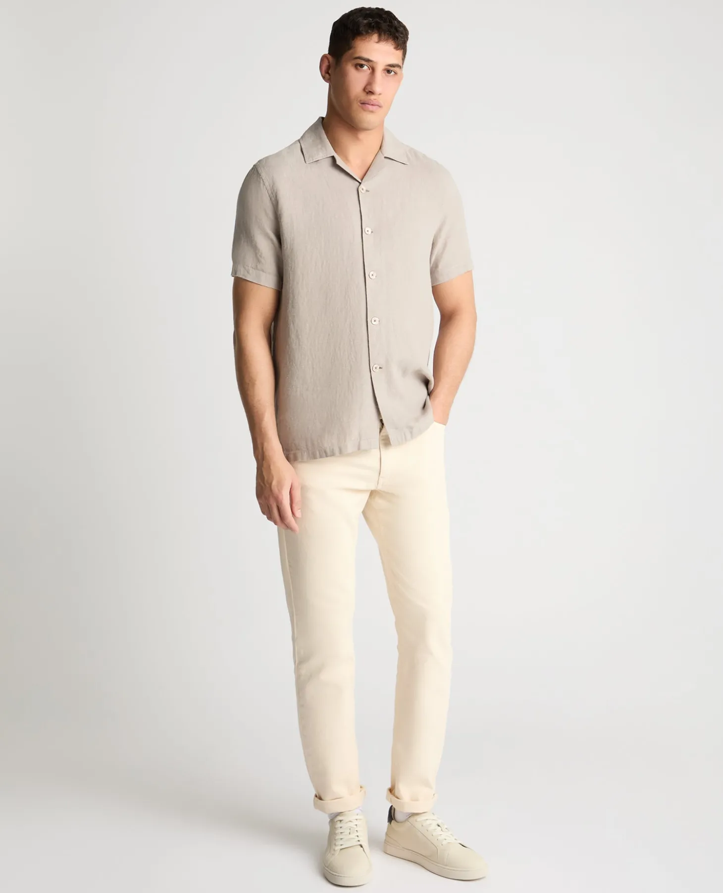 Tapered Fit Short Sleeve Linen Shirt