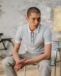 Wave Print Knit Polo