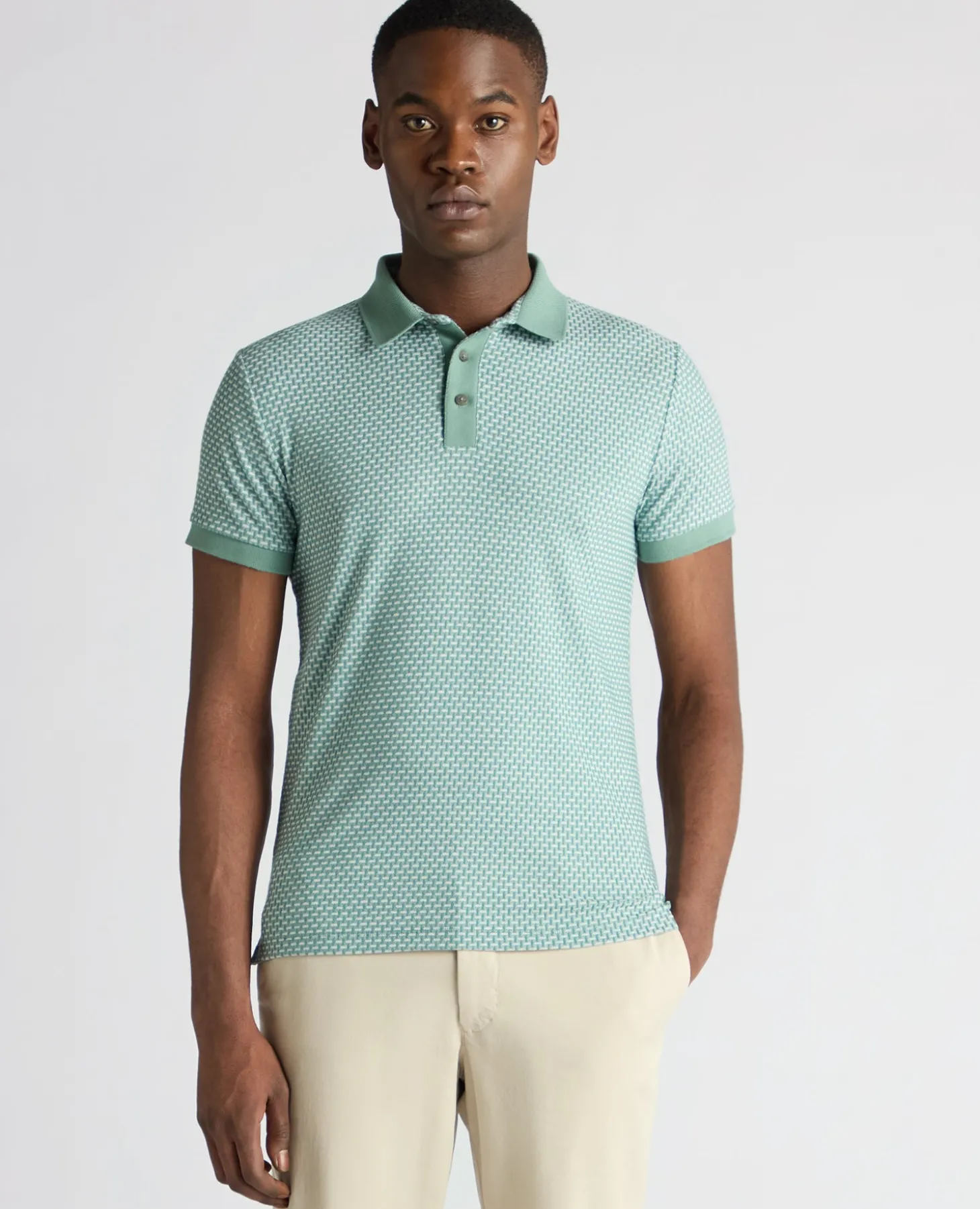 Weave Design Stretch Polo Shirt