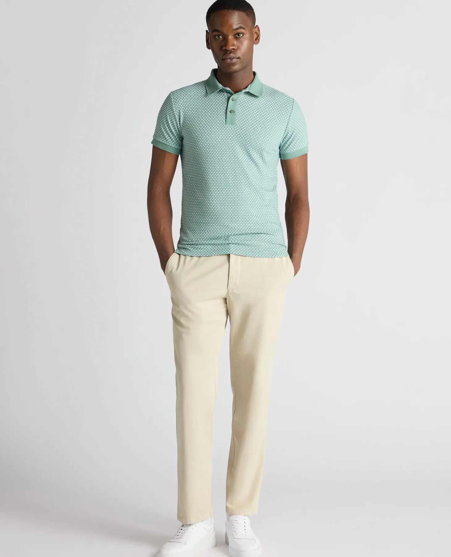 Weave Design Stretch Polo Shirt